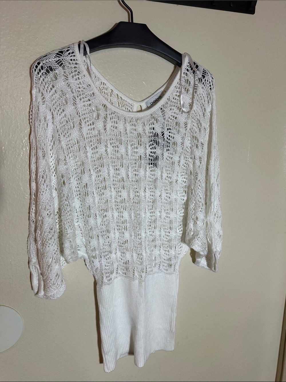 Vintage y2k bebe White Open-Weave Pullover Tunic